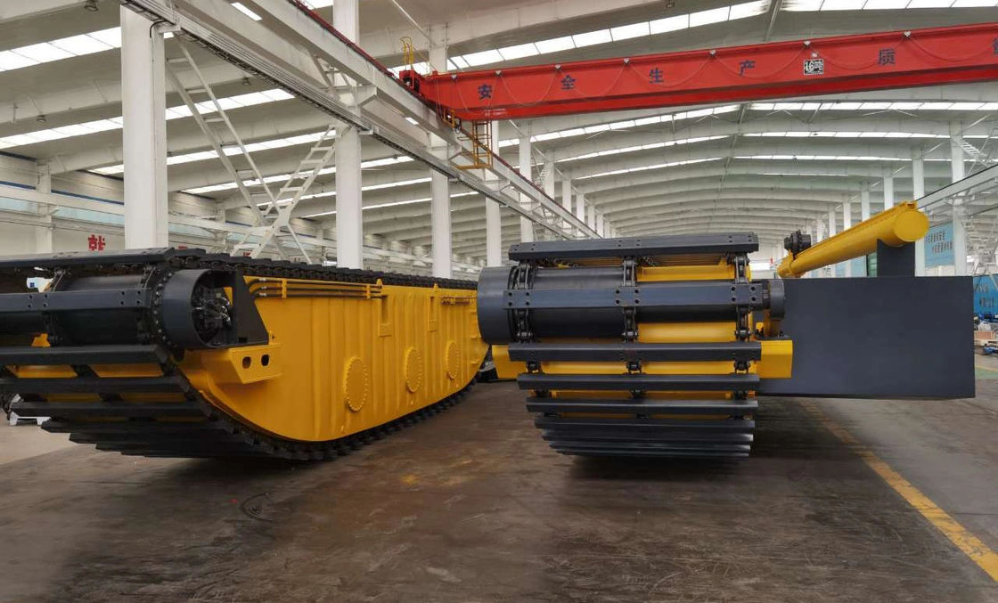 Pontoon Penggali Amfibi Terapung Khusus Q355B Q690 Q345BU Bagian Kereta Bawah Jalur Air yang digunakan untuk Cat 320D PC200