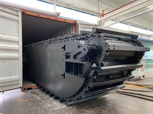Pemandangan Amfibi Terapung Pontoon Q355B Undercarriage Jalur Air yang digunakan untuk excavator