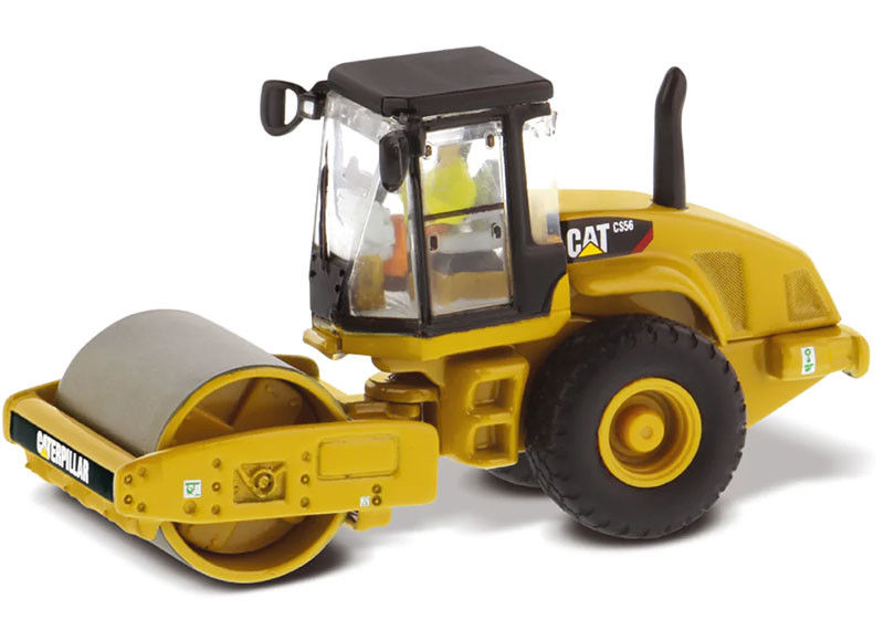 Diecast CAT CS56 Smooth Drum Vibratory Roller 1:87 Skala Konstruksi Model Replika