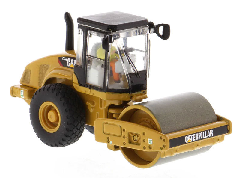 Diecast CAT CS56 Smooth Drum Vibratory Roller 1:87 Skala Konstruksi Model Replika