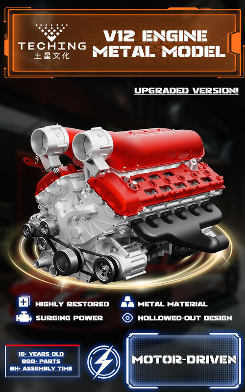 V12 Dua belas silinder model mesin, semua logam dirakit dan dirakit, dapat memulai mainan mesin mini